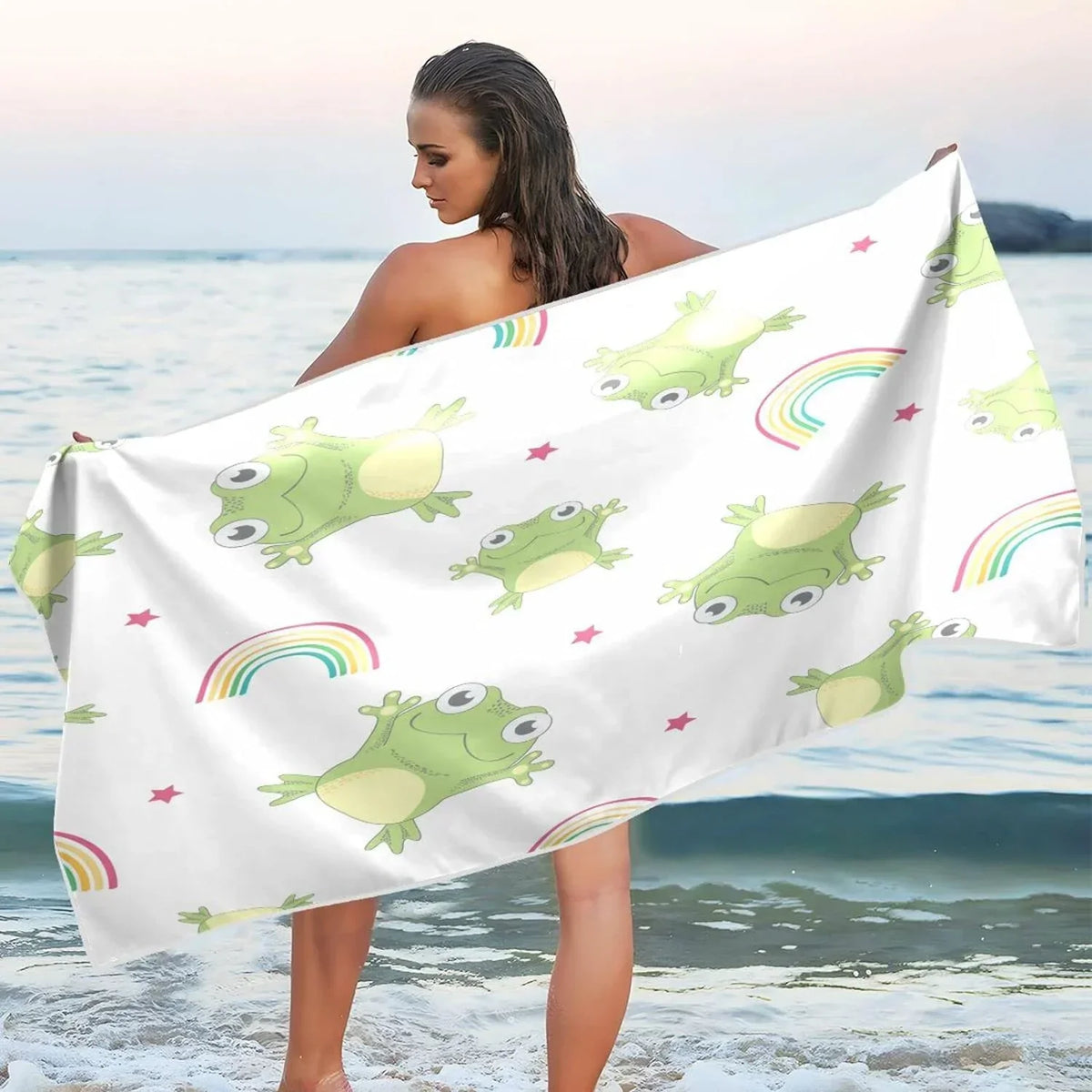Bestwell Cartoon Frogs Beach Towel Oversized Towel Blanket, Thin Lightweight Microfiber Sand Free Quick Dry Towel, 31”X71” Multipurpose Pool Bath Yoga Swim Shower Towel