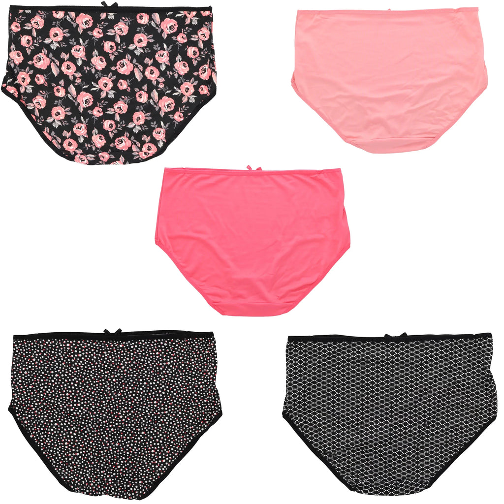 Delta Burke Intimates Women's Plus Size Sexy Classic High Rise Brief Panties (5Pr) (X-Large, Hot Pink Black Florals)