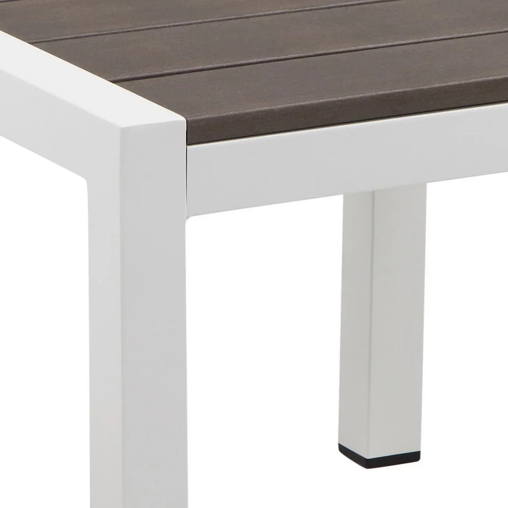Josh 18 Inch Side End Table, Smooth Gray Polyresin Planks, Aluminum Frame- Saltoro Sherpi