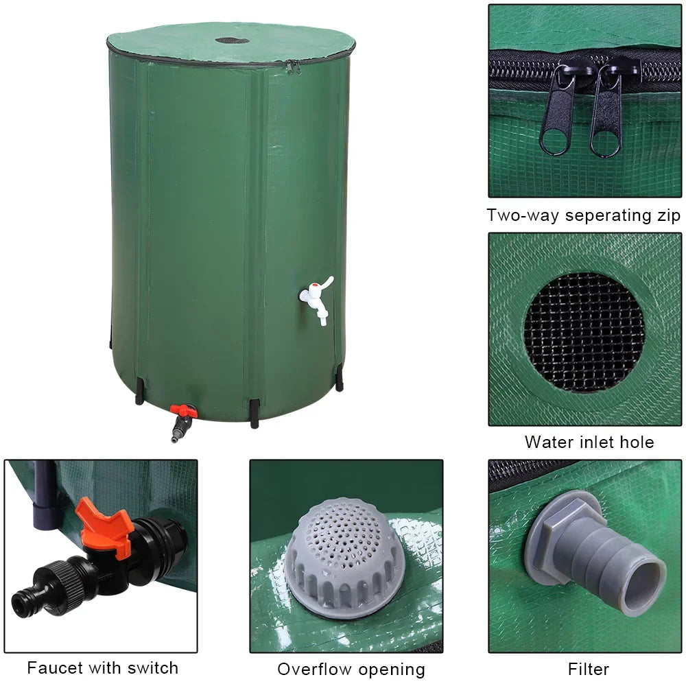 UBesGoo 100 Gallon Collapsible Rain Barrel, Portable Water Storage Tank, Rainwater Collection System Downspout
