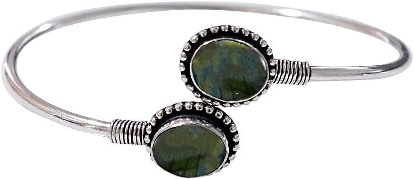 Handmade Cuff Bracelet For Women, Bohemian Tribal Design Silver Plated Natural labradorite Gemstone Modern Designer Fashion Bracelet, Party Boho Jewellery