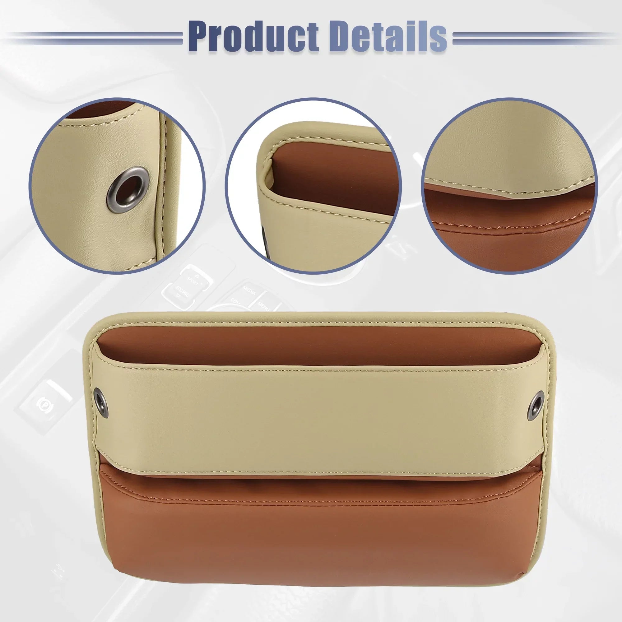 2pcs Car Seat Gap Filler Multi-function Car Seat Organizer Console Side Pocket Storage Box Beige Brown