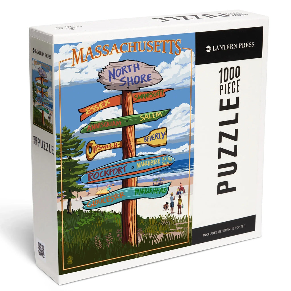 Lantern Press 1000 Piece Jigsaw Puzzle, North Shore, Massachusetts, Destinations Sign