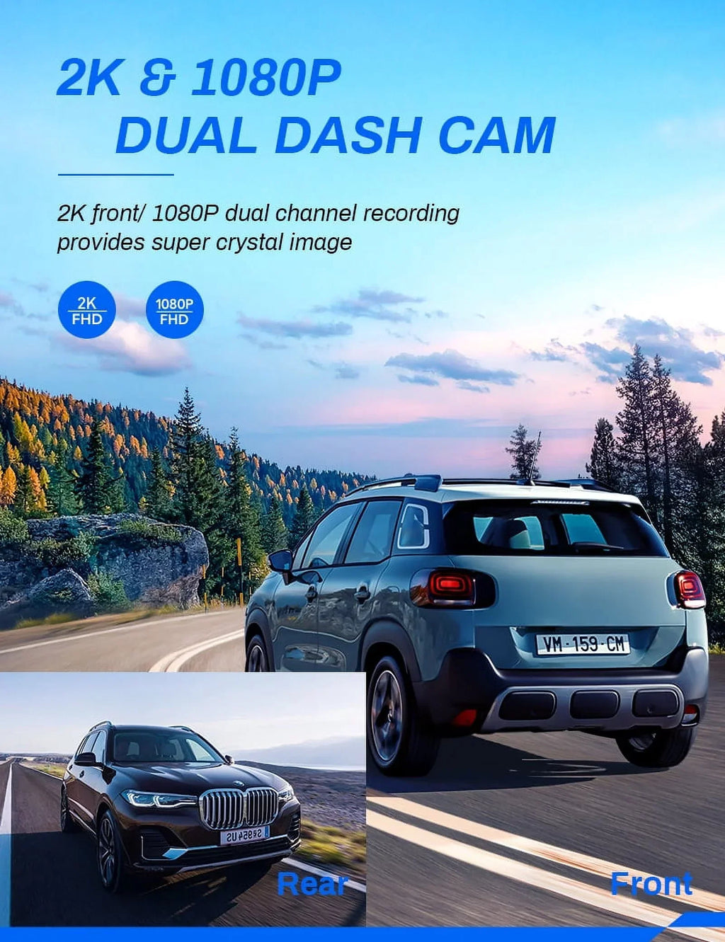 Crosstour Dash Cam, Front and Rear Crosstour 2.5K Dual Car Cam GPS Dash Camera for Cars 3 inch IPS Screen Magnetic Dashboard Recorder 170° Backup Camera