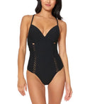 Jessica Simpson BLACK Rose Bay Textured One-Piece Swimsuit, US Small