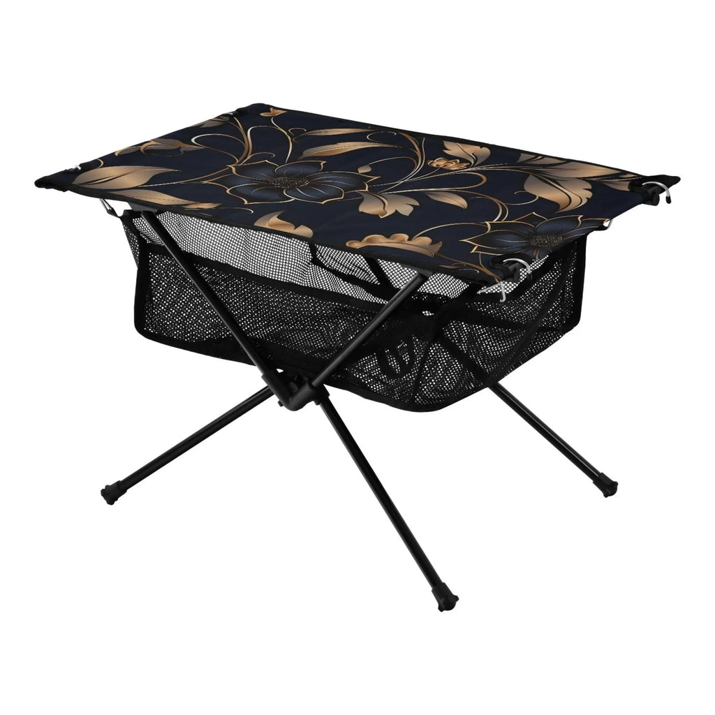 Flower on Black Camping Folding Table Portable Beach Table with Storage Bag Compact Picnic Table for Outdoor Travel Fishing BBQ
