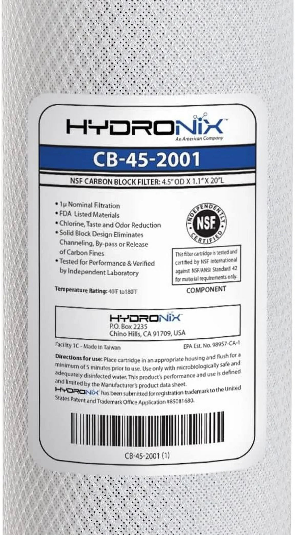 Hydronix CB-45-2001 Replacement Carbon Water Filter  20-inch x 4.5-inch 1 Micron