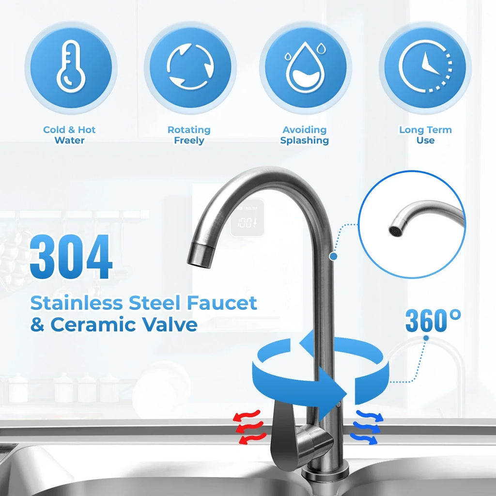 Commercial Kitchen Utility Sink w/ Drainboard 304 Stainless Steel Catering Prep Home Sink Bowl Kitchen 2 Bowls Catering Prep Table w/Faucet Sink Bowl Kitchen 2 Bowls Catering Prep Table +Shelf