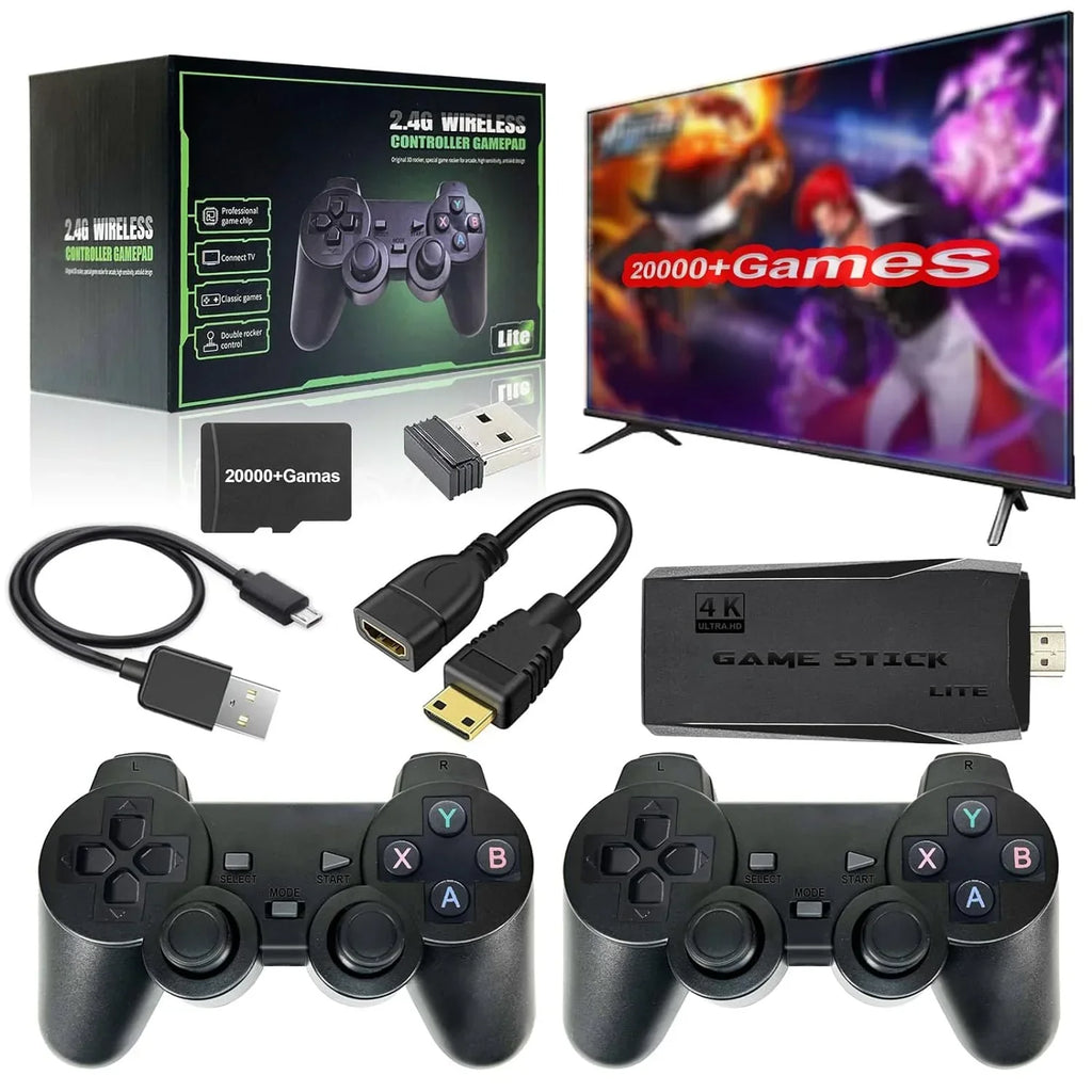 Retro Game Stick with Built-in 9 Emulators, Retro Gaming Console with 20,000+ Games, HD Output and 2.4GHz Wireless Controller for TV Plug and Play - Revisit Classic Games