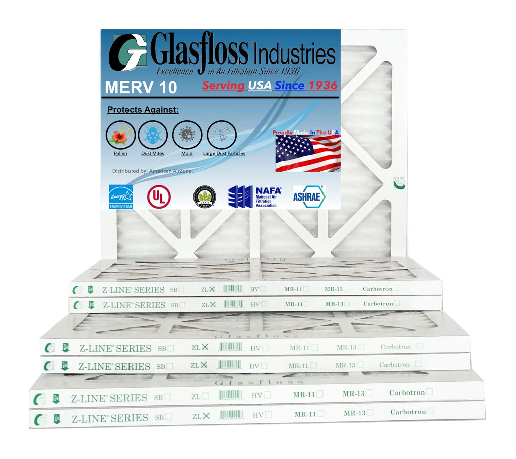 Glasfloss 16x22x1 - MERV 10 -Qty:6 - Furnace Air Filter - Made in USA (Actual Size: 15.5 x 21.5x7/8 inch)
