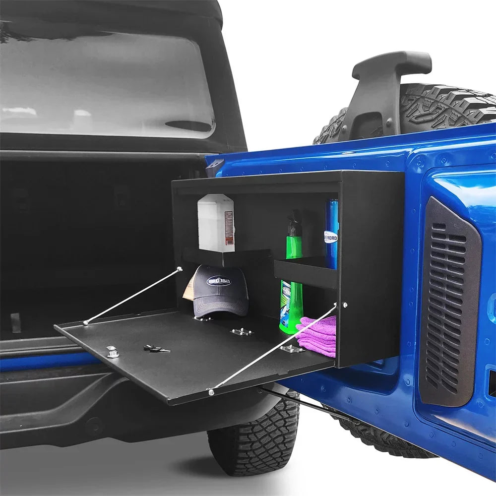 Hooke Road Fit 2021-2023 Ford Bronco Folding Tailgate Table Lockable Steel Storage Box Black