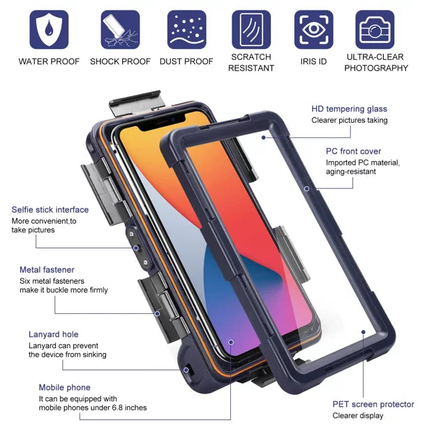 UrbanX Professional [15m/50ft] Swimming Diving Surfing Snorkeling Photo Video Waterproof Protective Case Underwater Housing for Meizu V8 Pro And all Phones Up to 6.9 Inch LCD with Lanyard