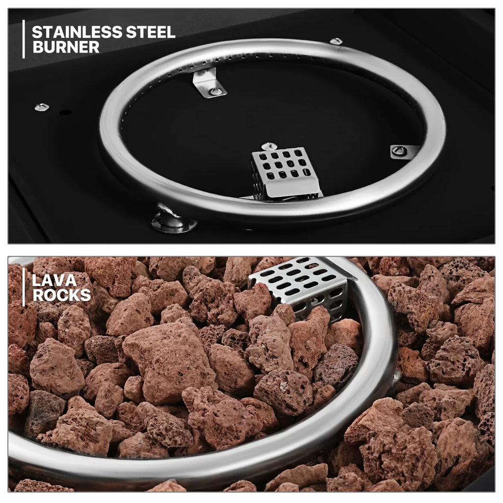 MoNiBloom 28" Fire Pit Table 50,000 BTU Square Propane Gas Fire Pit Table with Lava Rocks and Metal Lid for Outdoor Patio, Black