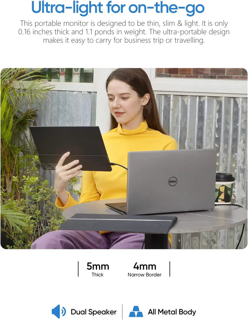 Arzopa Portable Monitor 15.6'' FHD 1080P Portable Laptop Monitor IPS Computer External Screen USB C HDMI Display - A1 GAMUT