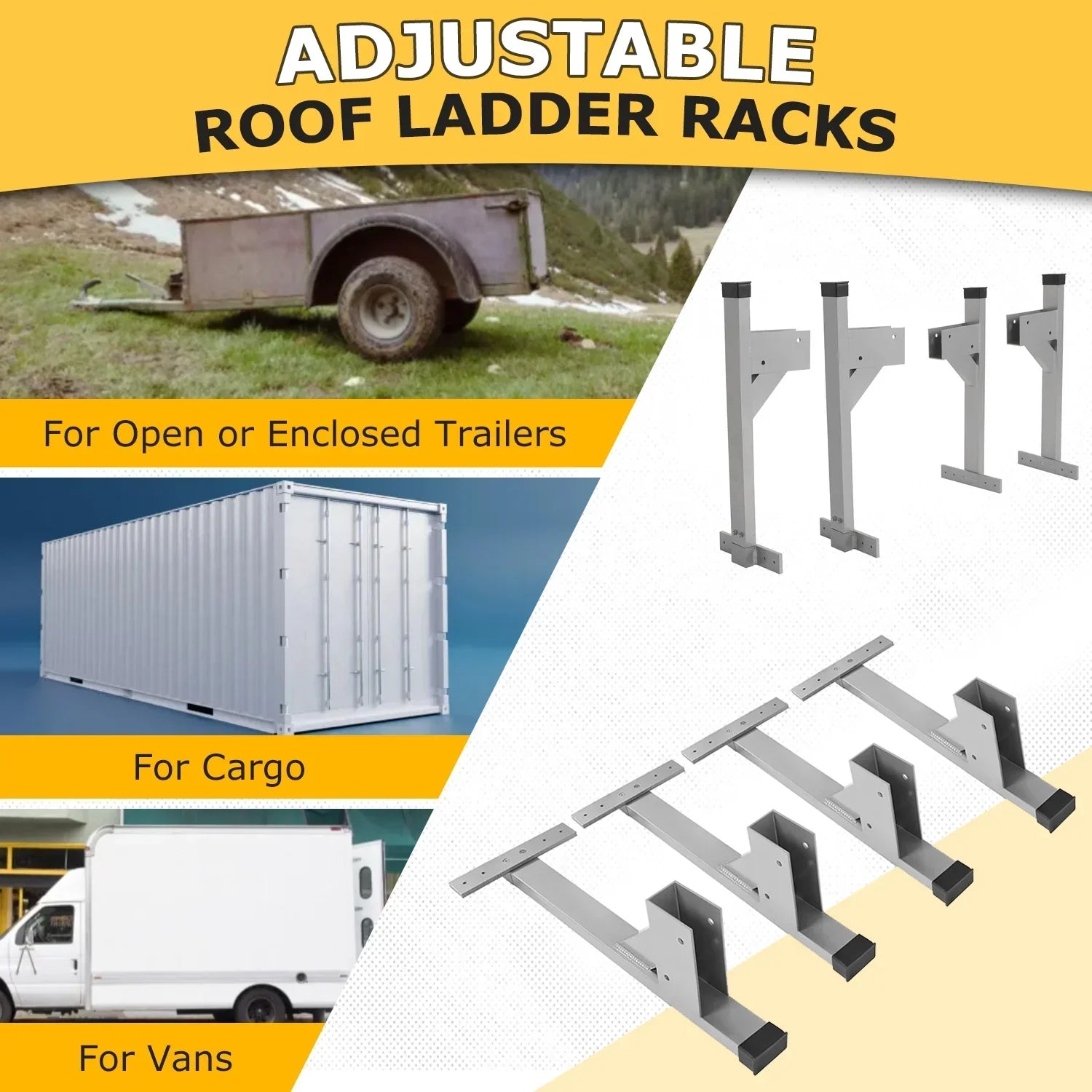 Kojem Adjustable Roof Ladder Rack Bracket Kit for Enclosed Trailers Cargo Vans