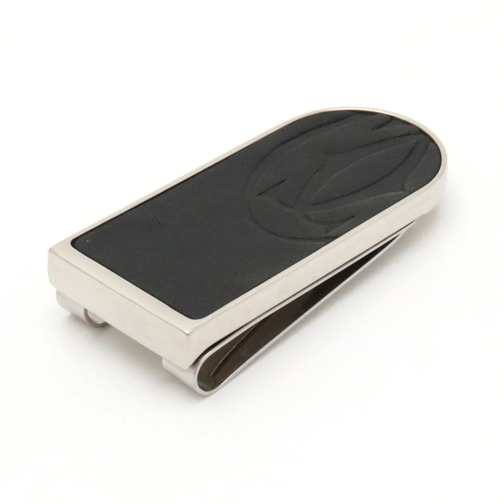Pre-Owned Cartier C Motif Money Clip Bill Scissors Leather Metal Black Silver T1220406 (Good)