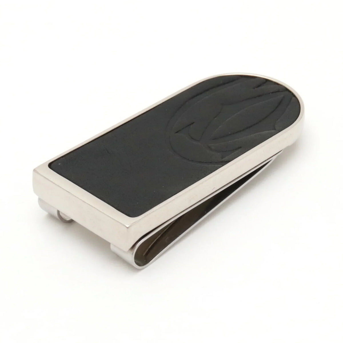Pre-Owned Cartier C Motif Money Clip Bill Scissors Leather Metal Black Silver T1220406 (Good)