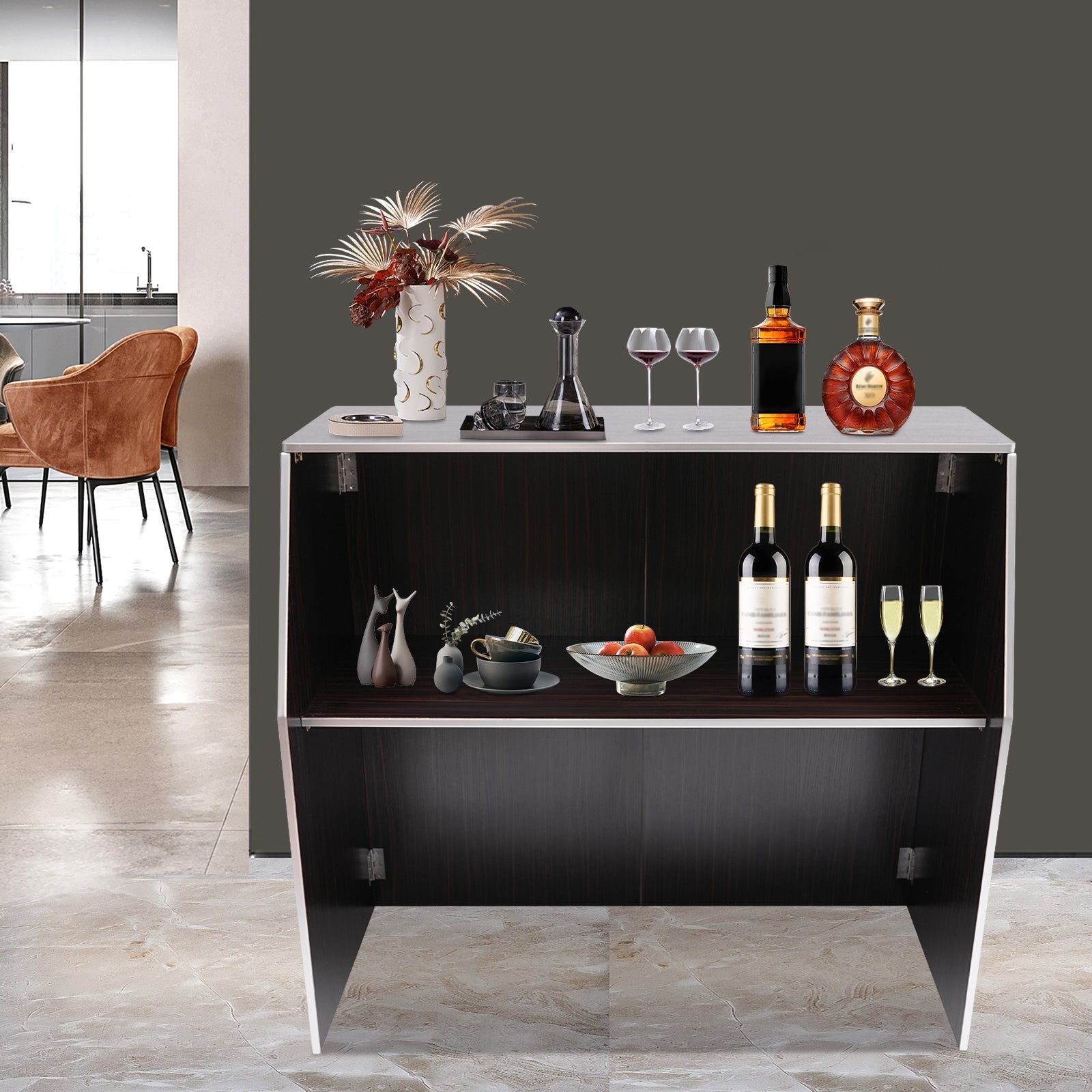 TOOL1SHOoo Portable Foldable Event bar Cabinet 19.5x47.75x42.75in Black Brown with Aluminum Edging