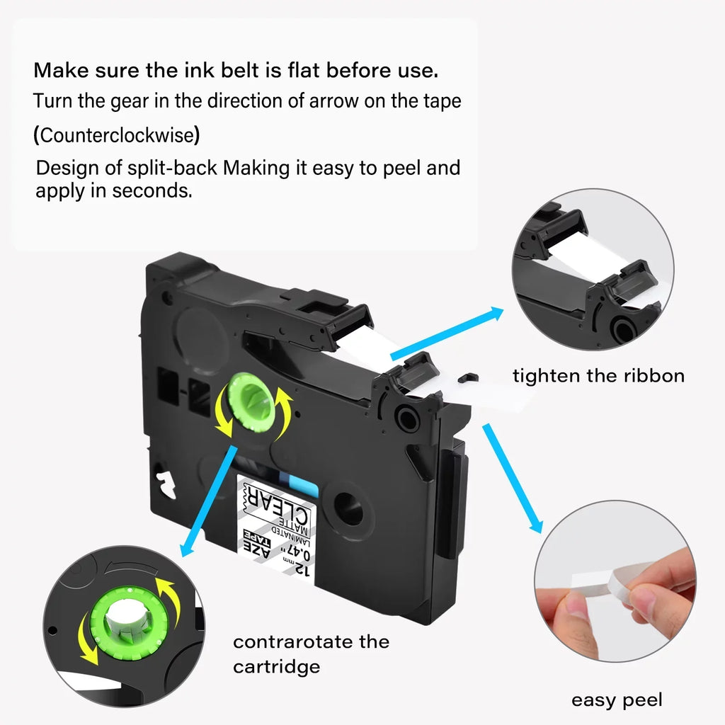 GREENCYCLE 5PK Compatible for Brother P-touch Black on Matte Clear 12mm 0.47" TZe-M31 TZ-M31 TZM31 TZeM31 Laminated Label Tape
