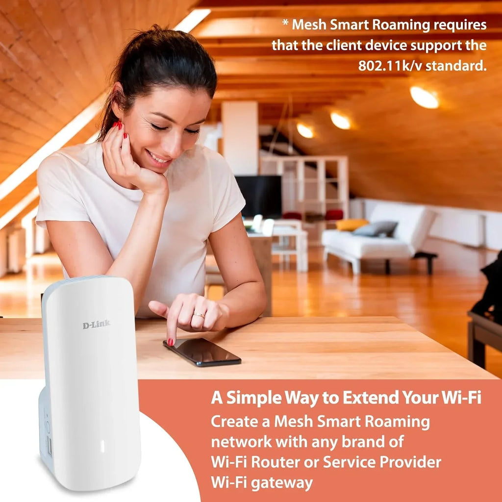 D-Link AX3000 Mesh WiFi 6 Range Extender | 1x Gigabit LAN Port | AI | Cover up to 2300 Sq. ft (E30)