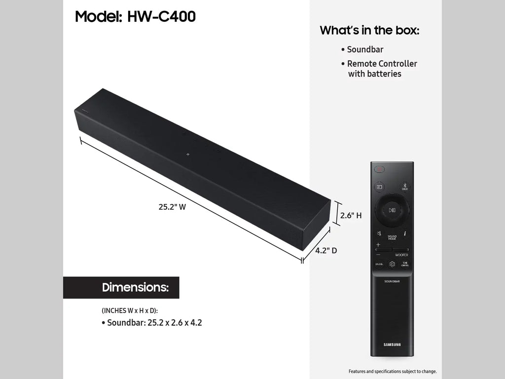 SAMSUNG B-series 2.0ch Soundbar w/ Built-in Woofer HW-C400 2023