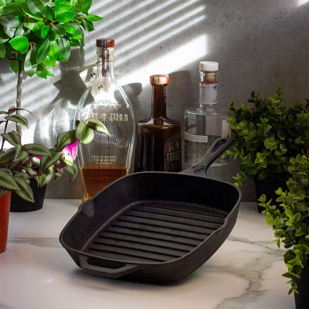 Backcountry Iron 8 Inch Square Grill Pan Medium Pre-Seasoned Cast Iron