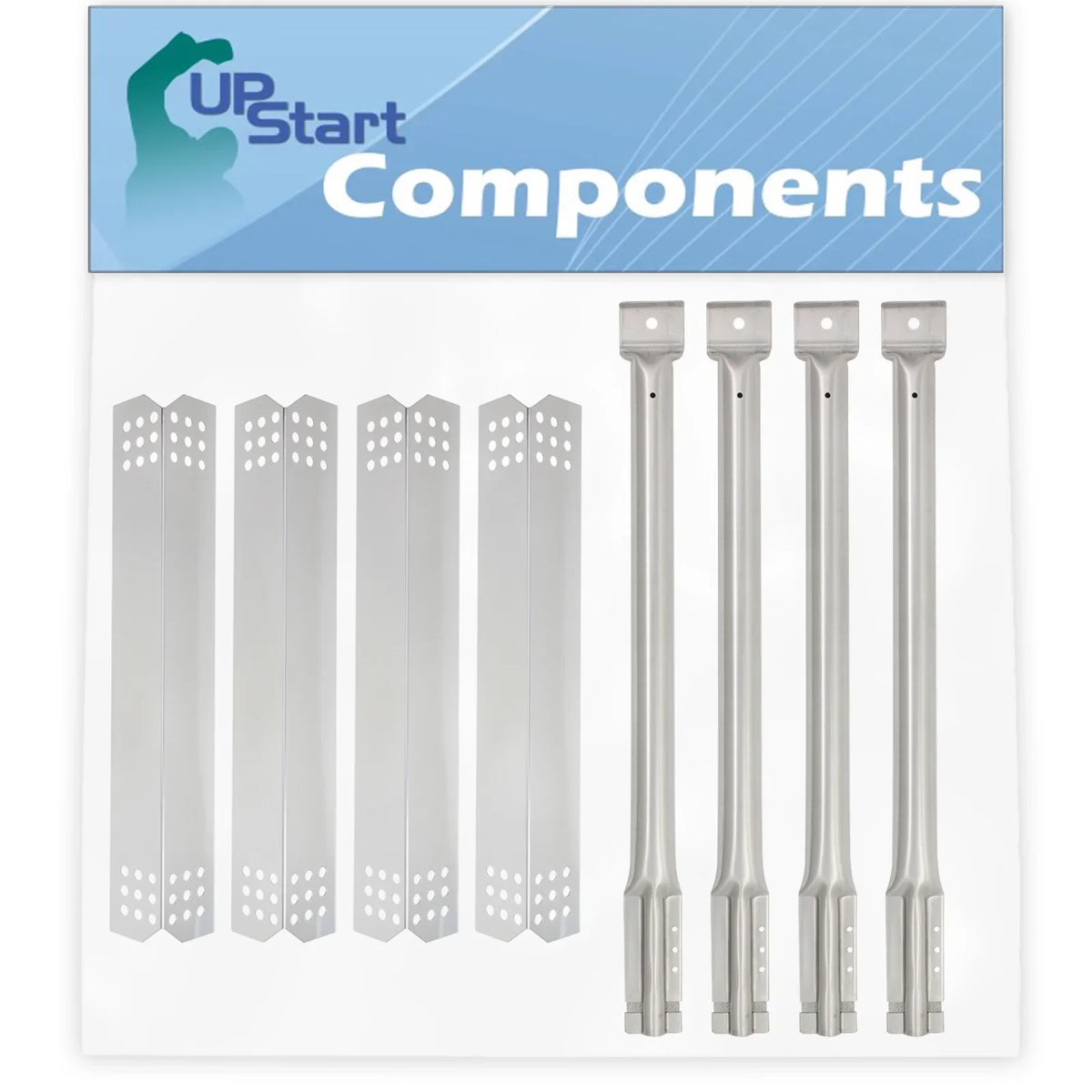 4-Pack BBQ Grill Heat Shield Plate Tent & Tube Burner Replacement Parts for Kitchenaid 720-0733 - Old - Compatible Barbeque Stainless Steel Flame Tamer, Flavorizer Bar 16 1/8" & Pipe Burners