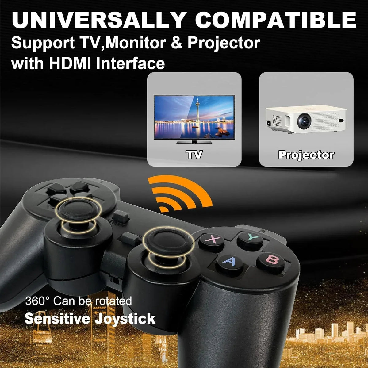 Retro Game Stick with Built-in 9 Emulators, Retro Gaming Console with 20,000+ Games, HD Output and 2.4GHz Wireless Controller for TV Plug and Play - Revisit Classic Games