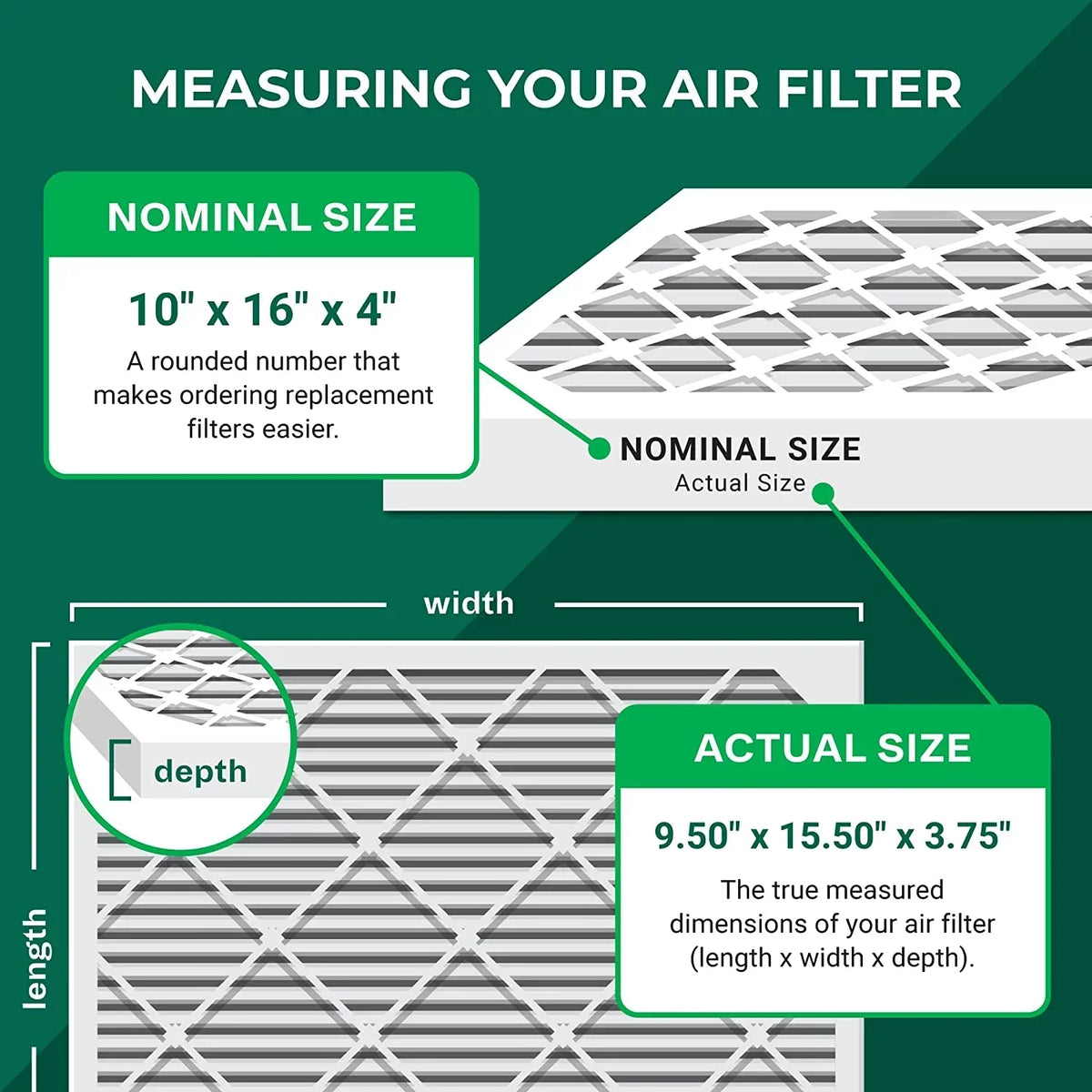 Filterbuy 10x16x4 MERV 13 Pleated HVAC AC Furnace Air Filters (3-Pack)
