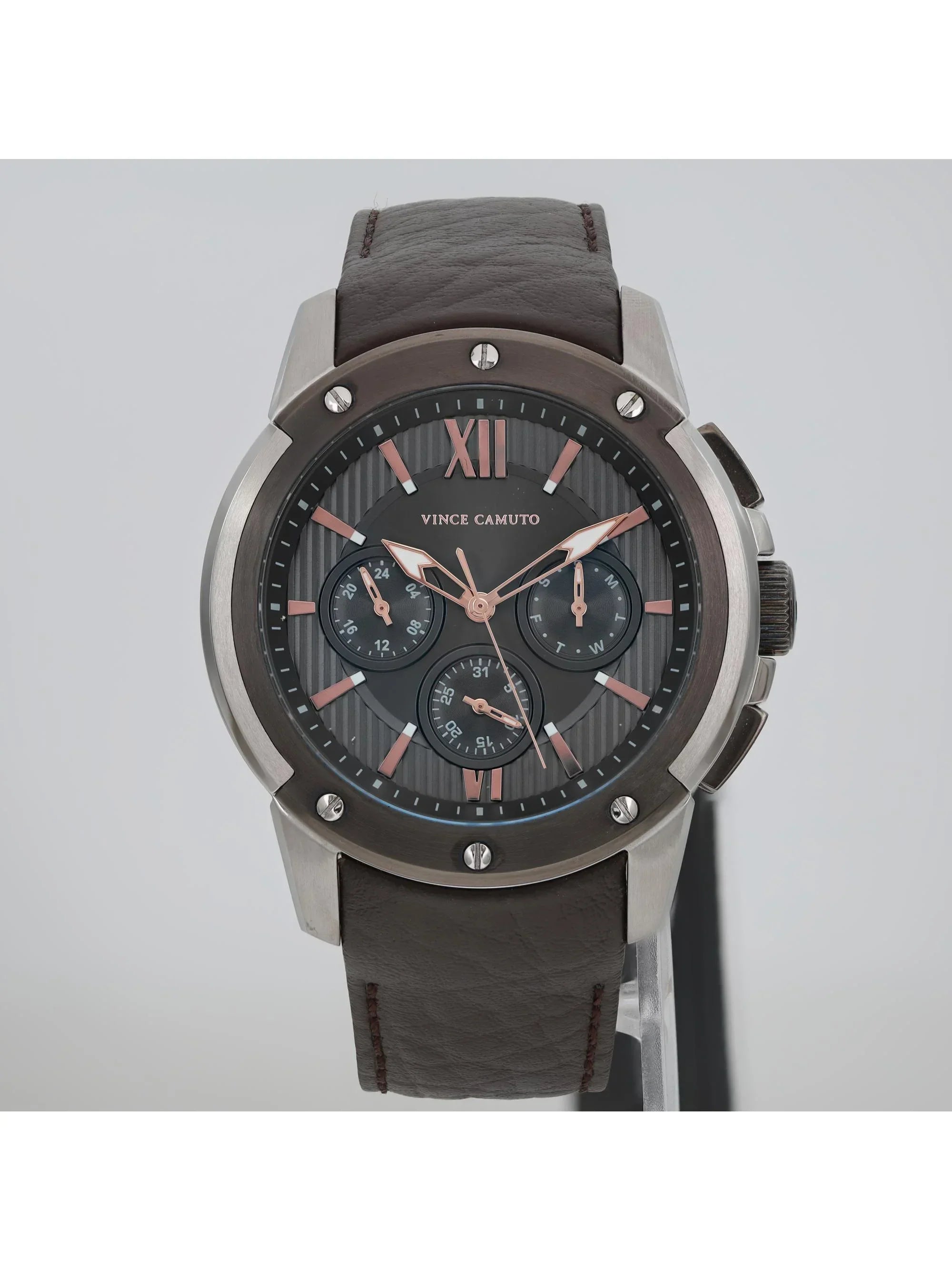 Pre-owned Vince Camuto Steel Quartz Gray Dial Mens Watch VC/1129DGSV (Like New)