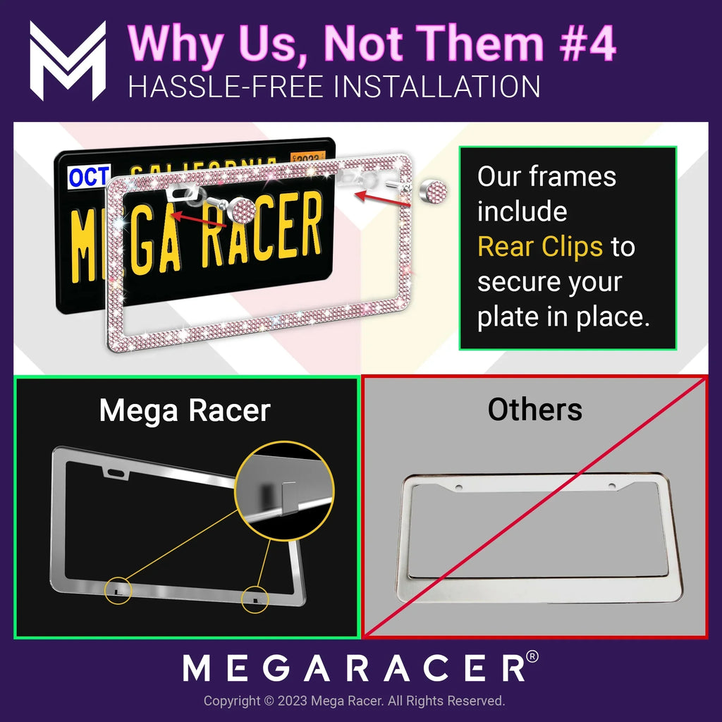 Mega Racer Mazda CX-50 Bling License Plate Frames Diamond Pink Rhinestones, 2 Holes with Mounting Screws, Mazda CX-50 2023 23 Sparkly Car License Plate Frame