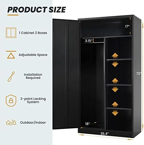 RUNFAYBIU Metal Wardrobe Closet - 72" Bedroom Armoires with Lock   Locker with Adjustable Shelves and Removable Hanging Rods (White)