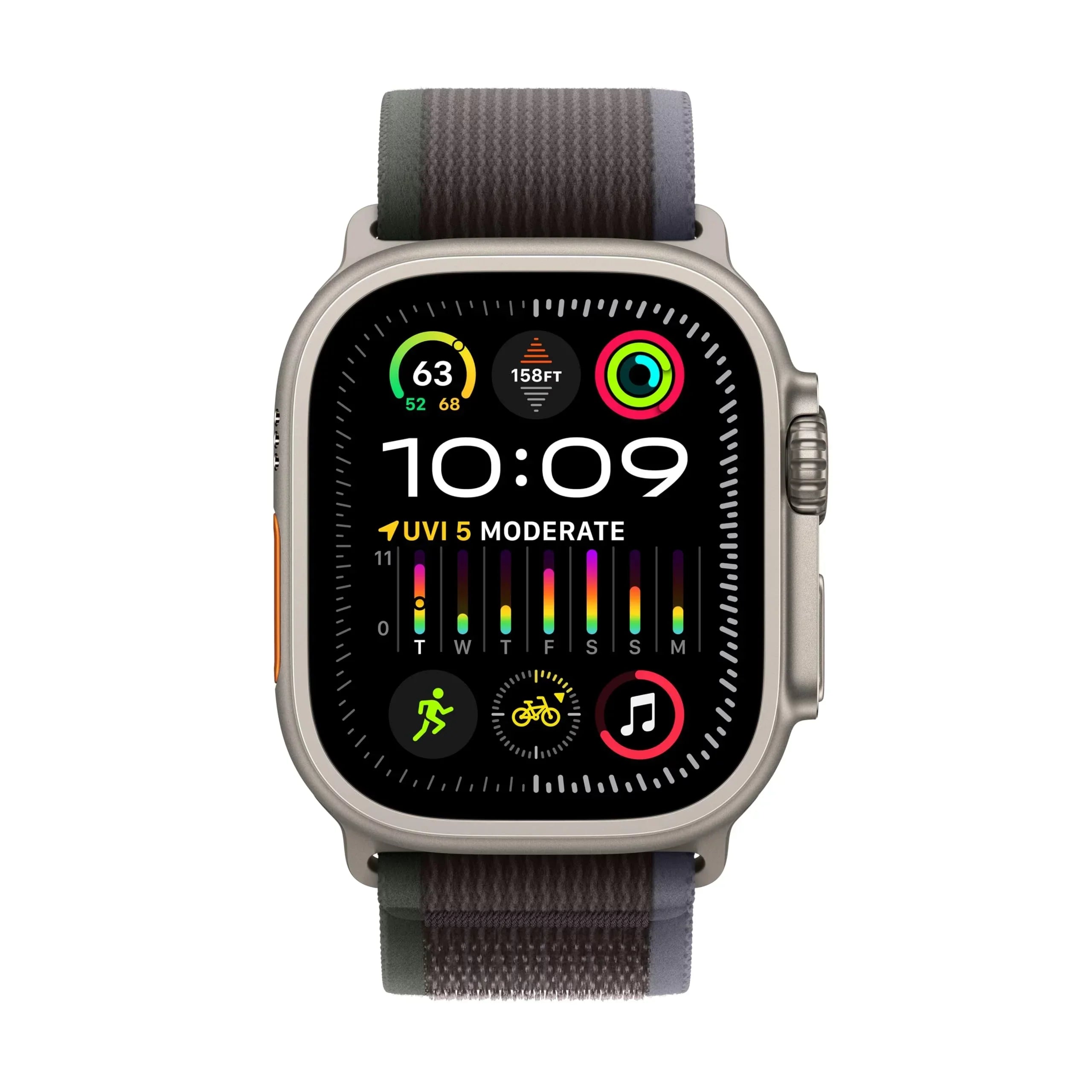 Apple Watch Ultra 2 - 49 mm - titanium - smart watch with Trail Loop - nylon weave - blue/black - band size: S/M - 64 GB - Wi-Fi, LTE, UWB, Bluetooth - 4G - 2.17 oz