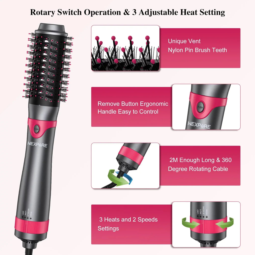 NEXPURE 5 in 1 Multifunctional Hair Dryer Styling Tool, Detachable Salon 5-in-1 Multi-Head Hot Air Comb,Negative Ion Automatic Suction Hair Curler for Women
