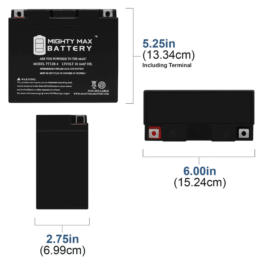 YT12B-4 12V 10Ah SLA Battery Replacement for Power-Sonic PT12B-4
