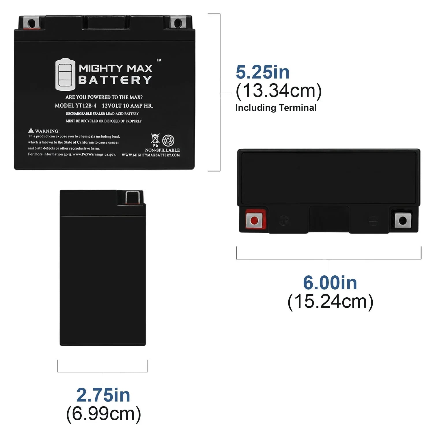 YT12B-4 12V 10Ah SLA Battery Replacement for Power-Sonic PT12B-4