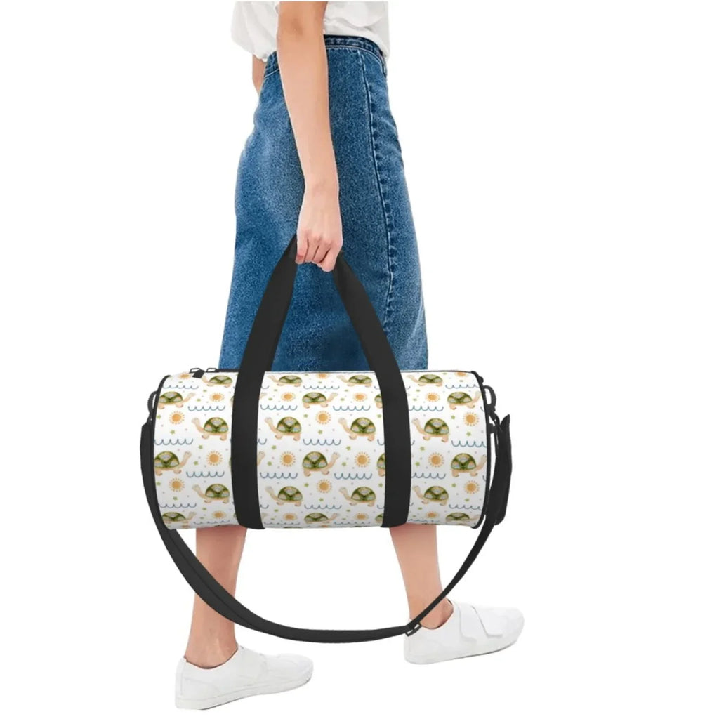 Coaee Sea Turtle Basking in the Sun Large Capacity Travel Luggage Bag Cylinder Gym Bag Waterproof Sports Bag with Pocket and Compartment