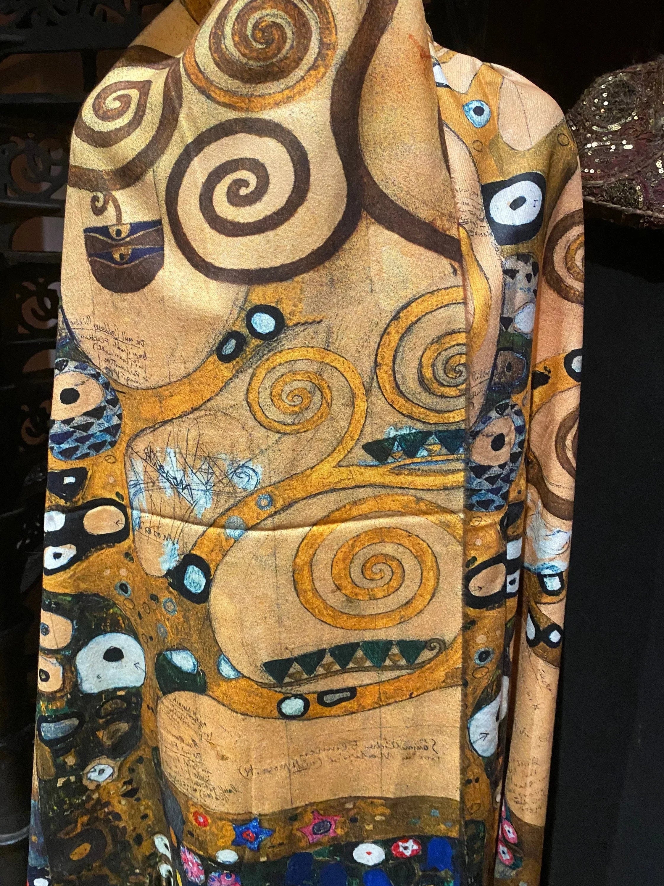 Vintage Orange impressionist Reversible Cashmere Pashmina Scarf Wrap