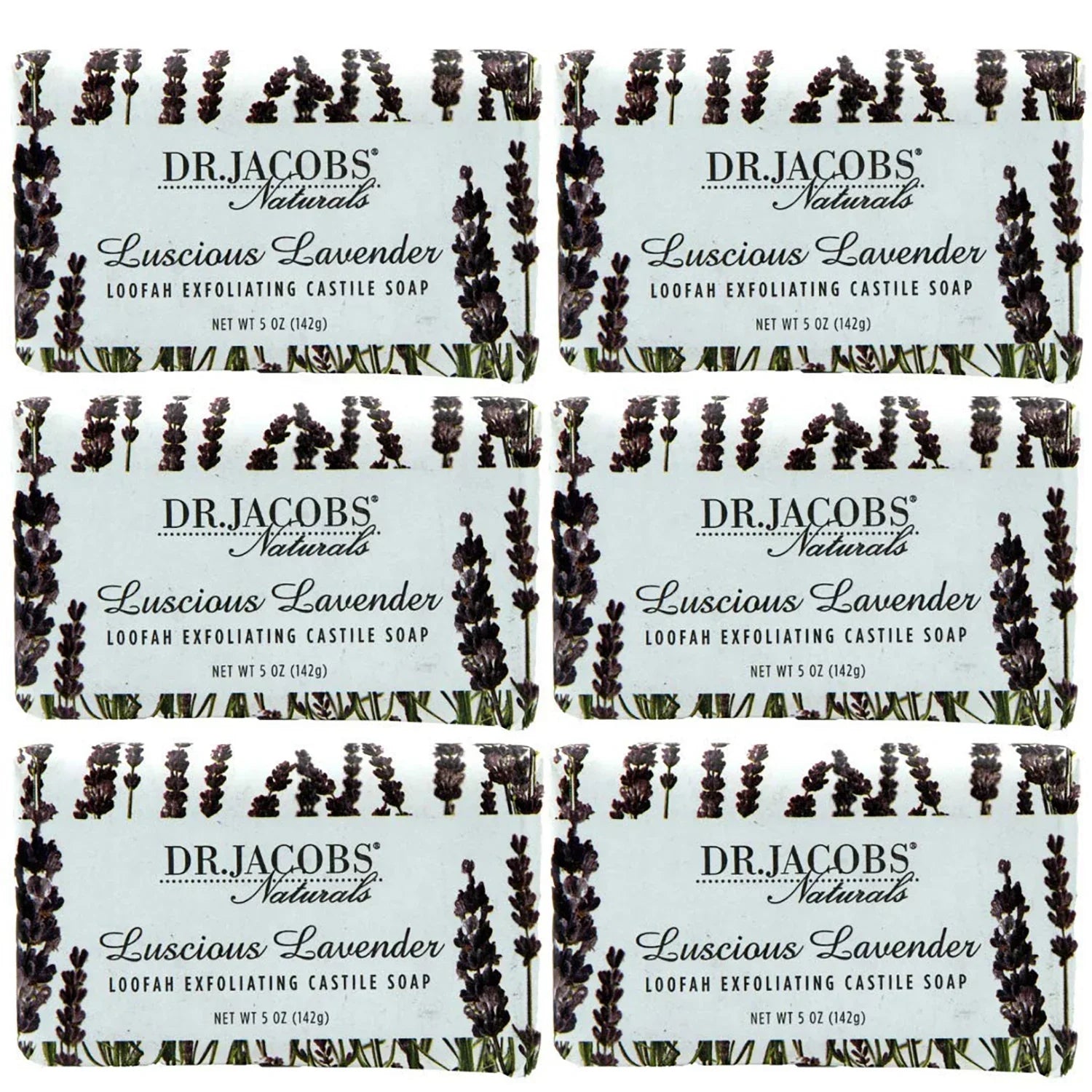 Dr Jacobs Naturals Luscious Lavender Castile Bar Soap Plant Based Vegan Soap, 5 Oz 6-Pack
