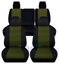 T291-Designcovers Fits 2013-2018 Jeep Wrangler JK 4-Door Cotton Seat Covers:Black and Hunter Green - Front & Rear Split Bench