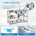 Commercial Kitchen Utility Sink w/ Drainboard 304 Stainless Steel Catering Prep Home Sink Bowl Kitchen 2 Bowls Catering Prep Table w/Faucet Sink Bowl Kitchen 2 Bowls Catering Prep Table +Shelf