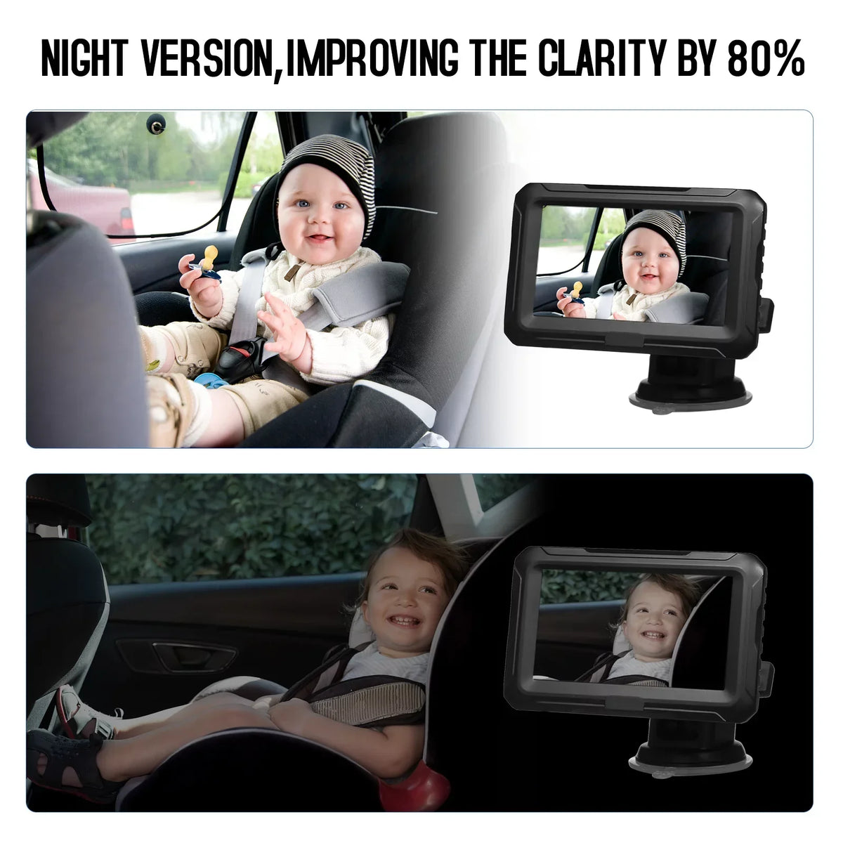Baby Car Mirror - 1080P Baby Monitor Camera with 4.3’’ IPS Screen, Night Vision, Adjustable Wide View Angle for Infants, Kids, and Pets