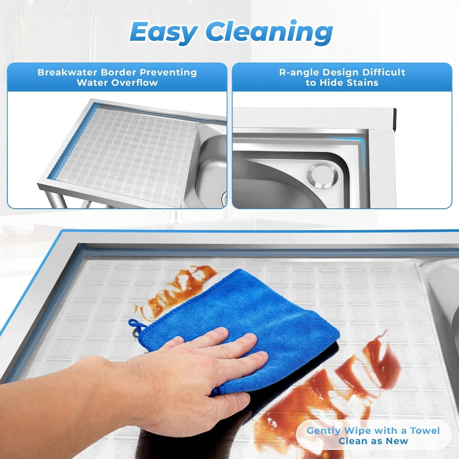 Commercial Kitchen Utility Sink w/ Drainboard 304 Stainless Steel Catering Prep Home Sink Bowl Kitchen 2 Bowls Catering Prep Table w/Faucet Sink Bowl Kitchen 2 Bowls Catering Prep Table +Shelf