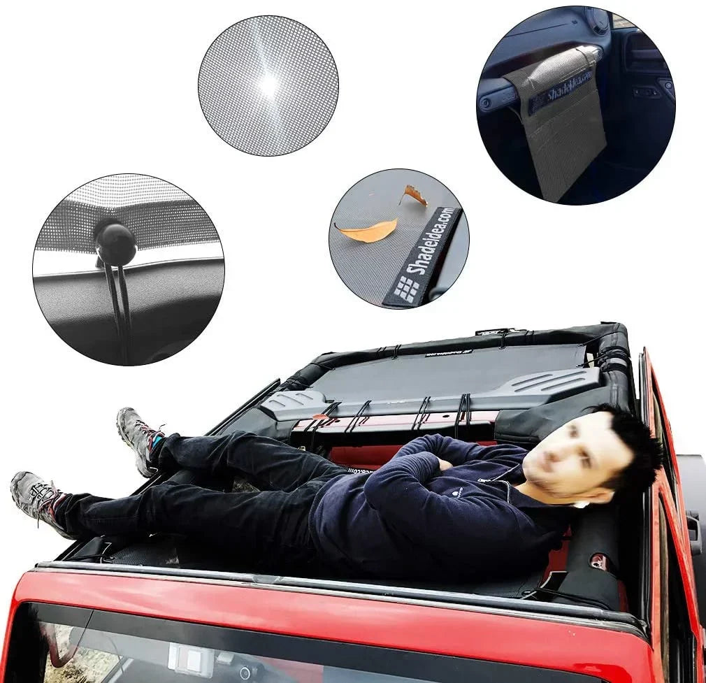 Shadeidea Jeep Wrangler Sunshade JKU Top Sun Shade JK Unlimited (2007-2018) 4-Door Front & Rear-Gray Mesh Screen Cover UV Blocker with Grab Bag-10 Years Warranty