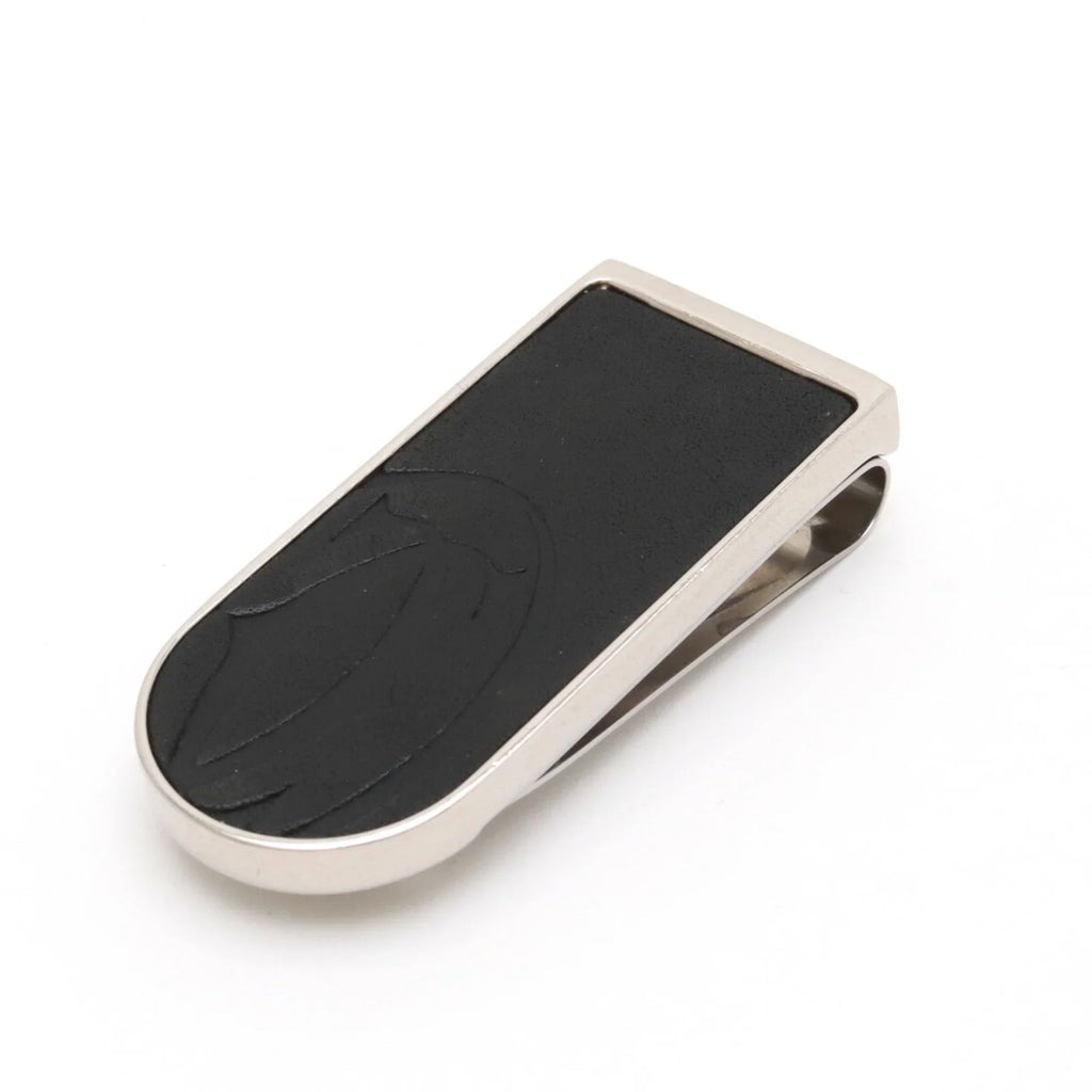 Pre-Owned Cartier C Motif Money Clip Bill Scissors Leather Metal Black Silver T1220406 (Good)