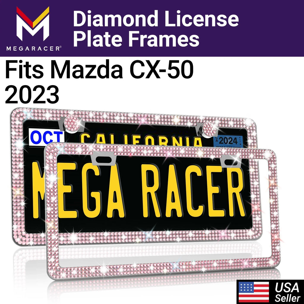 Mega Racer Mazda CX-50 Bling License Plate Frames Diamond Pink Rhinestones, 2 Holes with Mounting Screws, Mazda CX-50 2023 23 Sparkly Car License Plate Frame