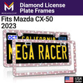 Mega Racer Mazda CX-50 Bling License Plate Frames Diamond Pink Rhinestones, 2 Holes with Mounting Screws, Mazda CX-50 2023 23 Sparkly Car License Plate Frame