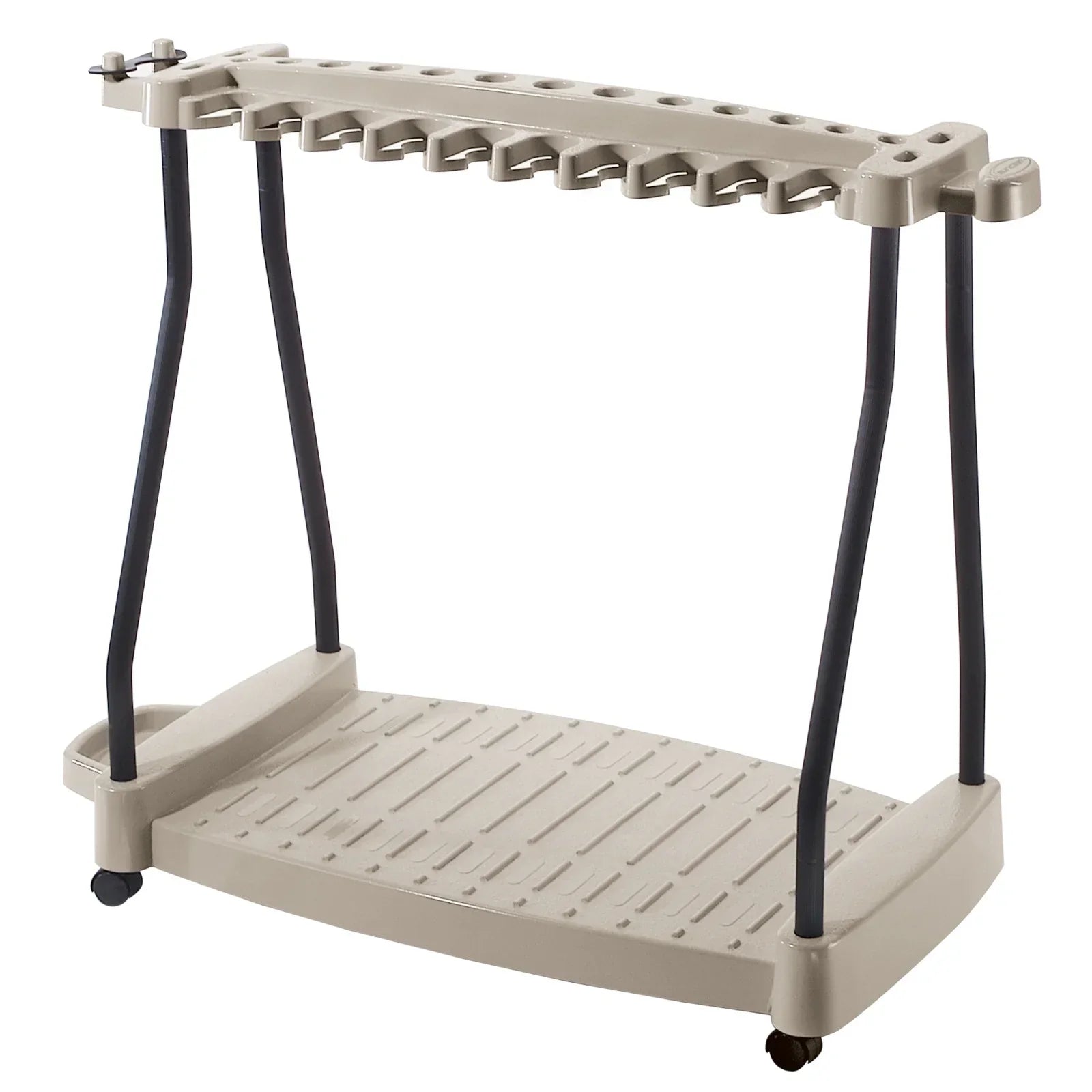 Suncast Lawn and Garden Steel Tool Storage Rack with Wheels for 30 Tools, Light Taupe