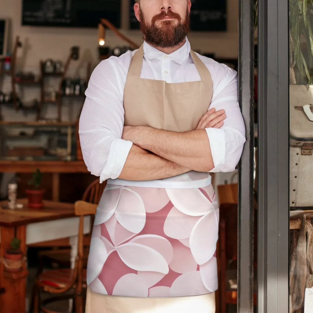 Pink Petal Half Body Apron Women's Polyester Material Durable and Fashionable Cooking with Pocket