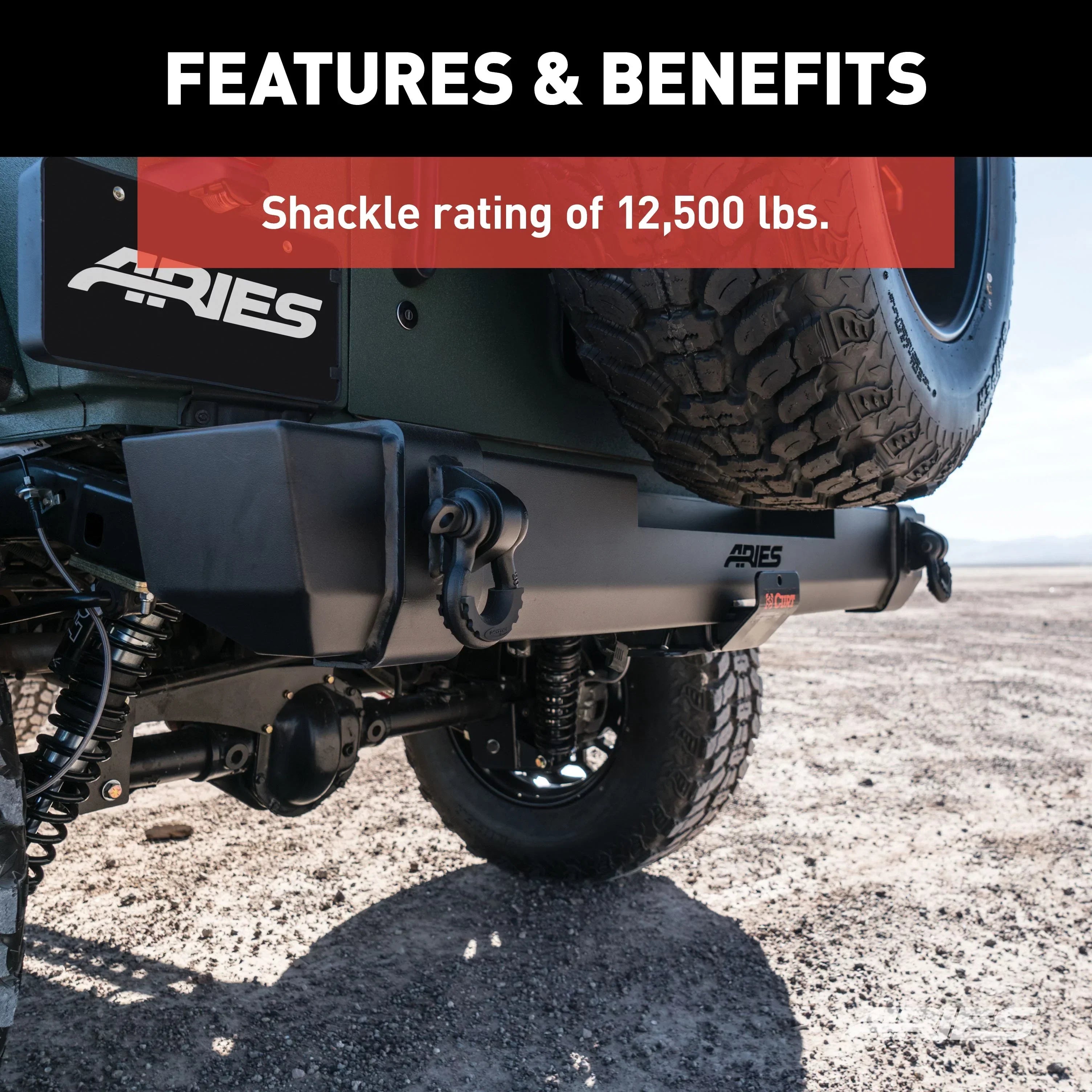 ARIES 2157000 TrailCrusher Black Steel Jeep Wrangler JK Rear Bumper, 12,500 lbs Shackle Rating Fits select: 2008,2015-2018 JEEP WRANGLER UNLIMITED